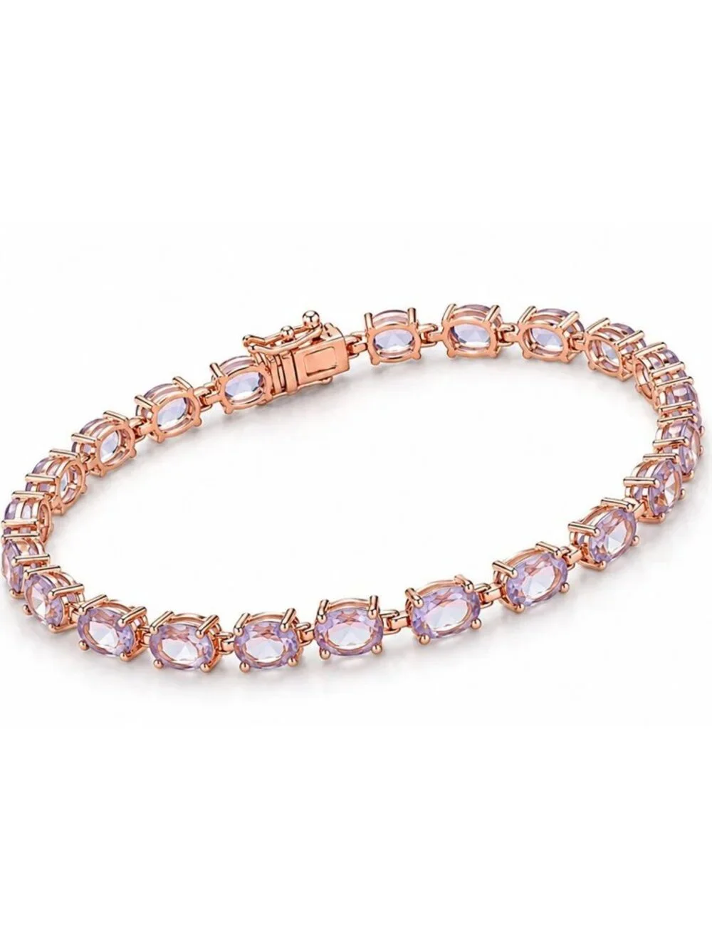 Genuine 9.50 Cts Amethyst Tennis Bracelet 14k Rose Gold Plated (.925)